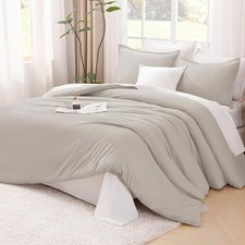 Super King Plus Comforter Set 3 Pieces Linen Look Farmhouse Bed - Deep Linen