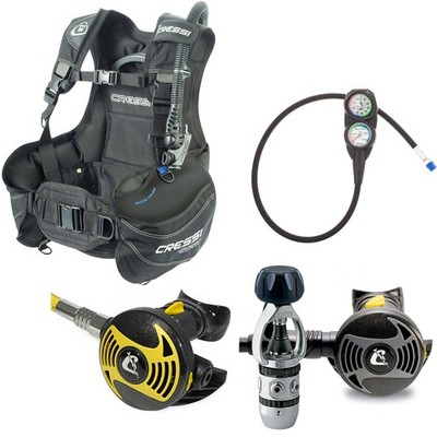 Cressi Start Equipment Dive Package, BCD XS2/AC2 Regulator, XS Octo, Mini 2 Gaug