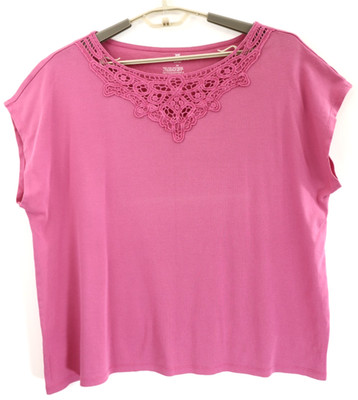 TALBOTS Women's 100% Cotton Tunic Top Short Sleeve w/ Lace Magenta Pink 3X PLUS