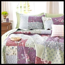Patchwork Quilt Set, Boho Floral Country Farmhouse Cottage Vintage Flower Pat...