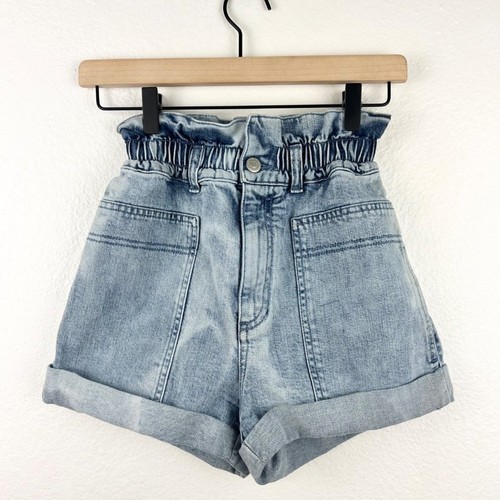 STELLA MCCARTNEY High Waist Paperbag Denim Shorts, Cuffed, Size 25 Rare