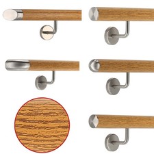Aluminium Handlauf Eiche Holz Dekor mit Edelstahlhalter Wand Treppe Balkon Griff
