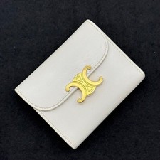 CELINE Triomphe Small Wallet White Leather Excellent Condition