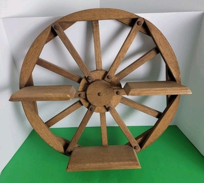 Rustic Wooden 20'' Western Wagon Wheel Knick Knack Wall Shelf 