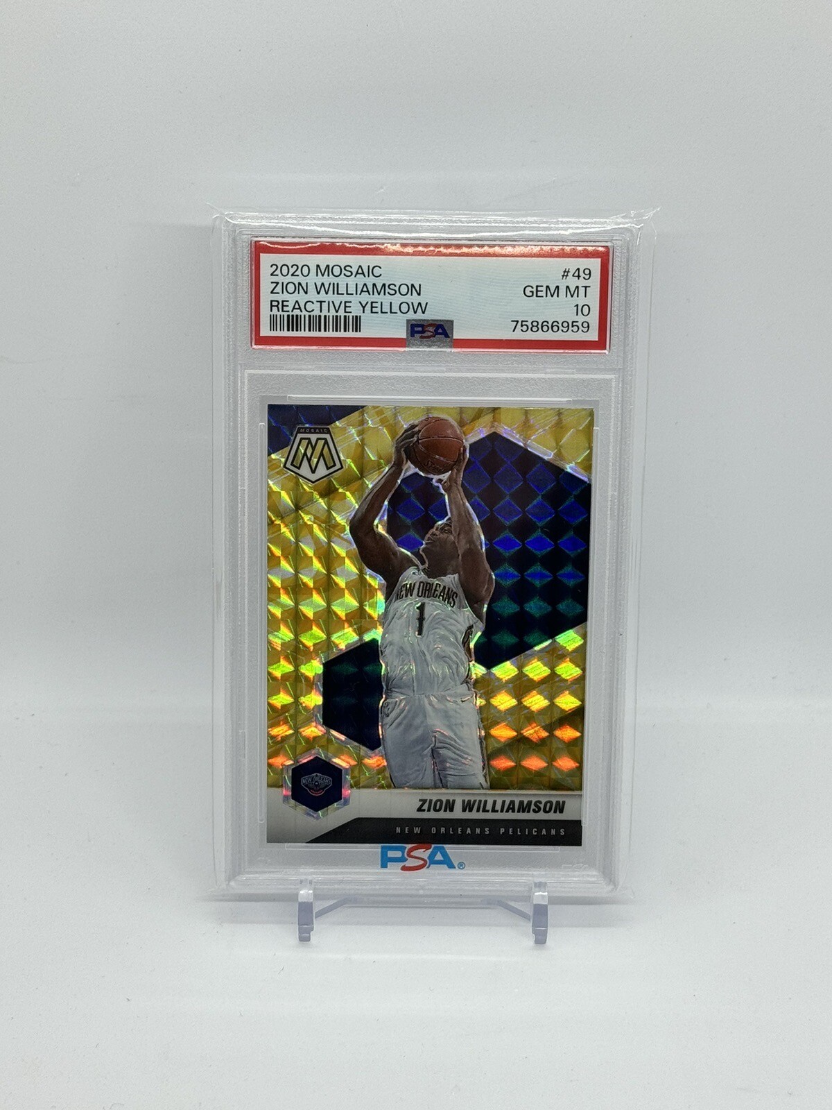 2020 Panini Mosaic Zion Williamson Reactive Yellow Prizm PSA 10 (Pop 8) #49
