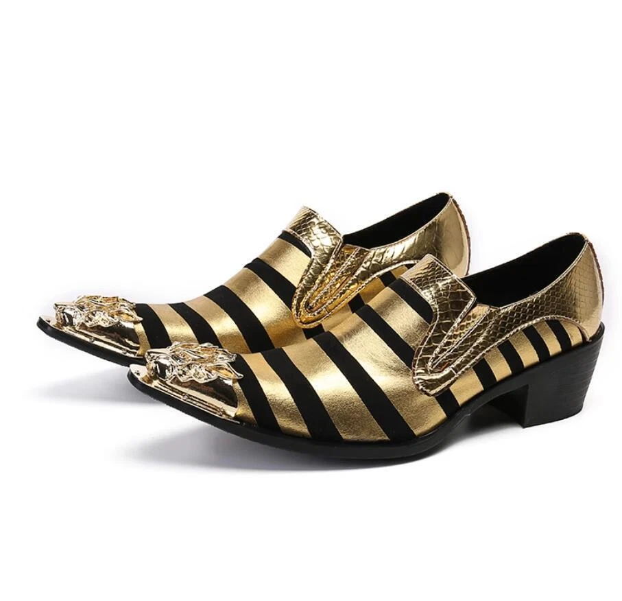 Zapatos de vestir sin cordones de cuero con punta en punta de metal para hombre de gran tamaño nuevos Foto 2 de 4