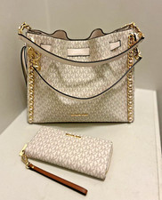 Michael Kors Mina Large Belted Chain Shoulder Bag + Long Zip Around ID Wallet