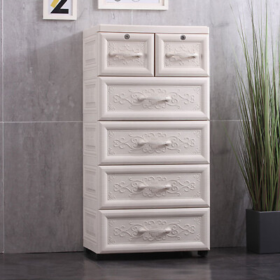 Modern Dresser Closet Moveable 6 Drawers Cabinet Storage Organizer Plastic