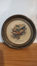 Vintage Antique 860 Wells Fargo Stagecoach Picture, Plaque. Signed1