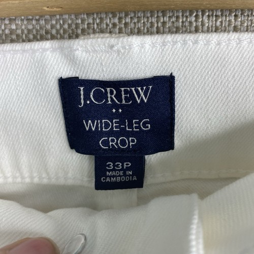 J Crew Jeans Womens 33 Petite White Denim Wide Leg Crop Stretch Raw Hem NWT - Picture 3 of 8