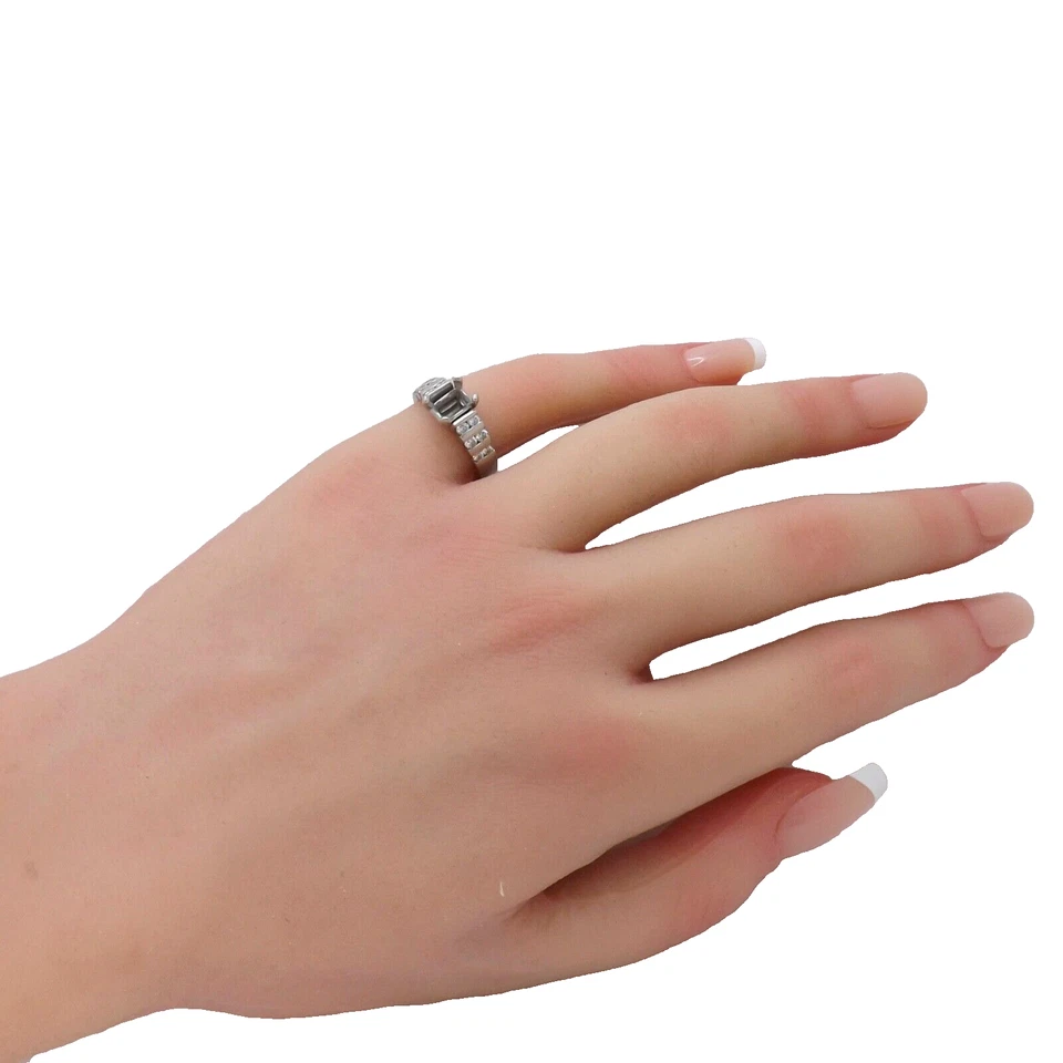 Platinum Natural Diamond Semi Mount Emerald Cut Engagement Ring Setting - Image 3 of 4