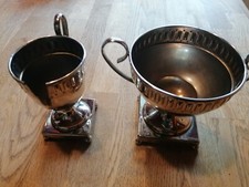 """Altes Milch und Zucker Set versilbert, Glaseinsätze FEHLEN"""