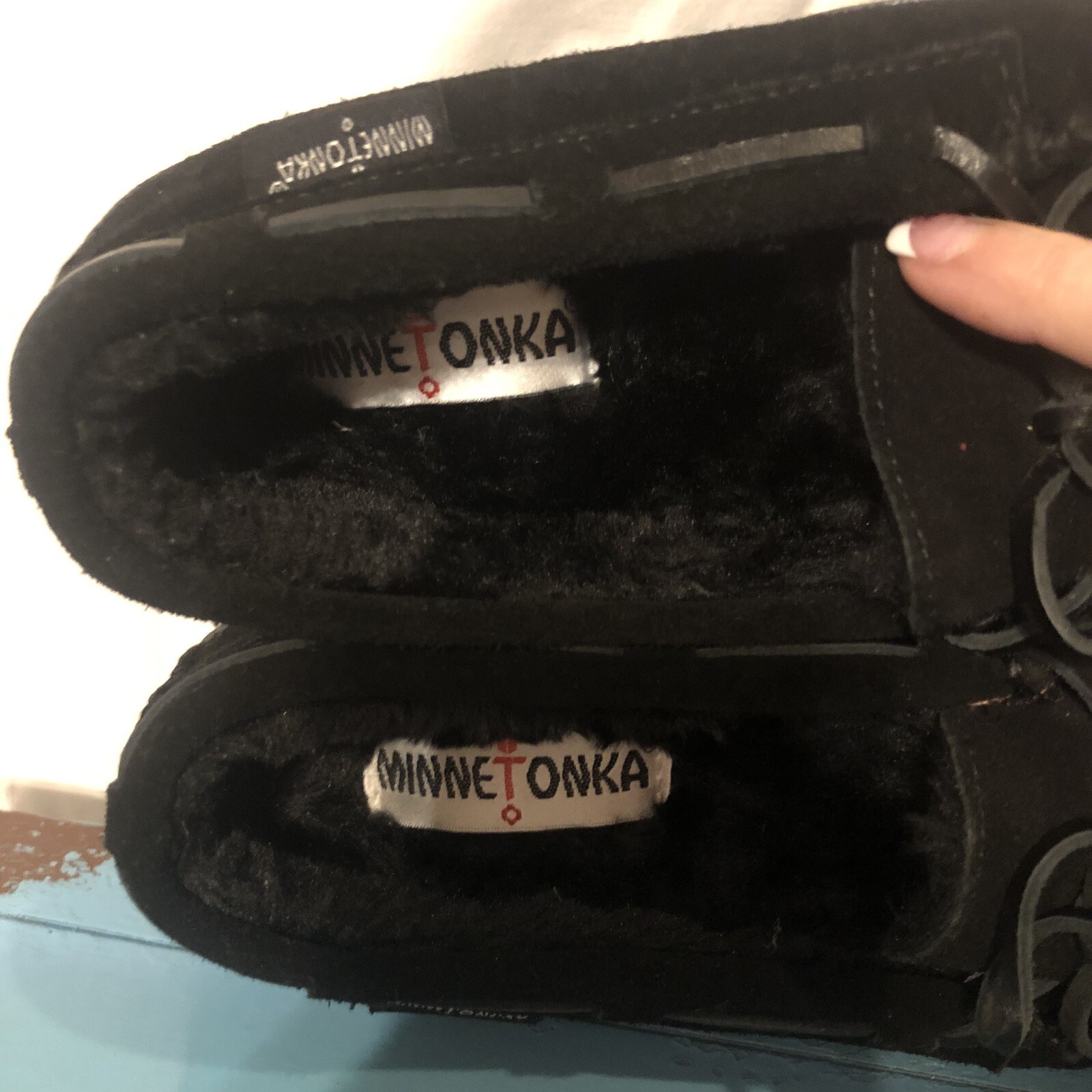 SAOLA Pantofole mocassino donna Minnetonka suola rigida foderate in pile taglia 6 buone condizioni