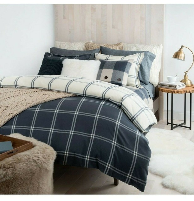 Ugg Home Queen Cotton Flannel Duvet Cover Luxe Gray Reversible