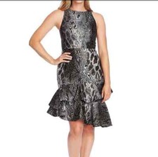 VINCE CAMUTO Metallic Cheetah Jacquard Layered Dress Size 2