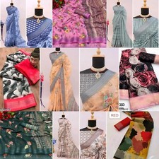 Women's Cotton Linen saree with Running Blouse Piece