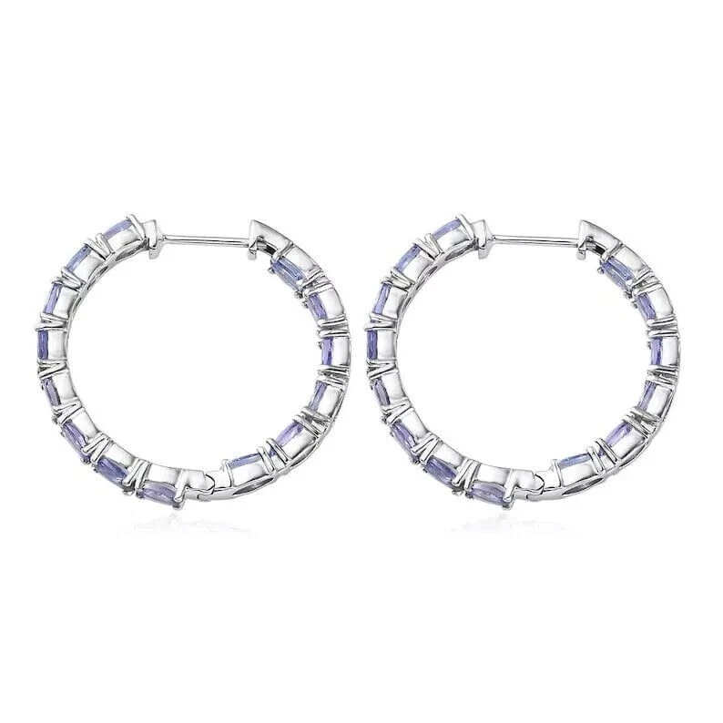 2Ct Oval Cut Simulated Blue Tanzanite Huggie Hoop Earrings 14k White Gold Finish Foto 2 de 4
