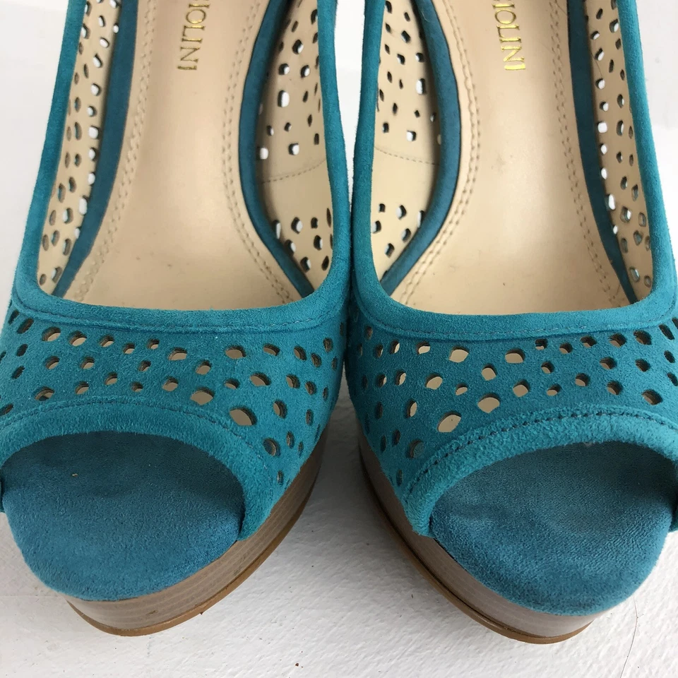 Zapatos de salón Enzo Angiolini de tacón alto talla 6 M de gamuza verde azulado PRÍSTINOS Foto 4 de 4