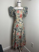 Ladies Maxi Boho square Neck Puff Sleeve Dress M/L