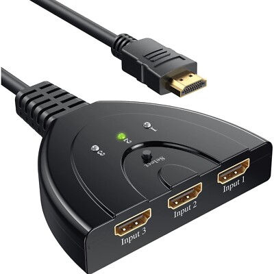 GANA HDMI Splitter 3 in 1 Out - Stabiler Signalfluss für PC, Laptop & Konsole