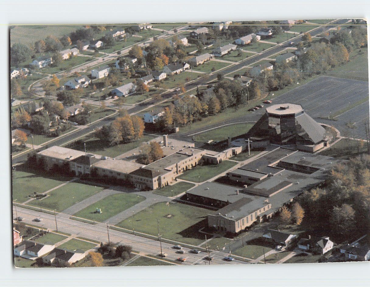 Postcard Aerial View St. Paschal Baylon Church Highland Heights Ohio