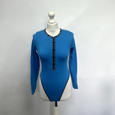 Urban Outfitters Iets Frans Langarm-Body mit Reißverschluss. Blau. Klein.