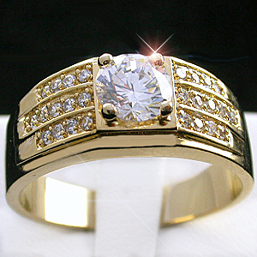 Mens 1.1ct Created DIAMOND 14k GOLD Layered Ring + LIFETIME GUARANTEE - Picture 2 of 4