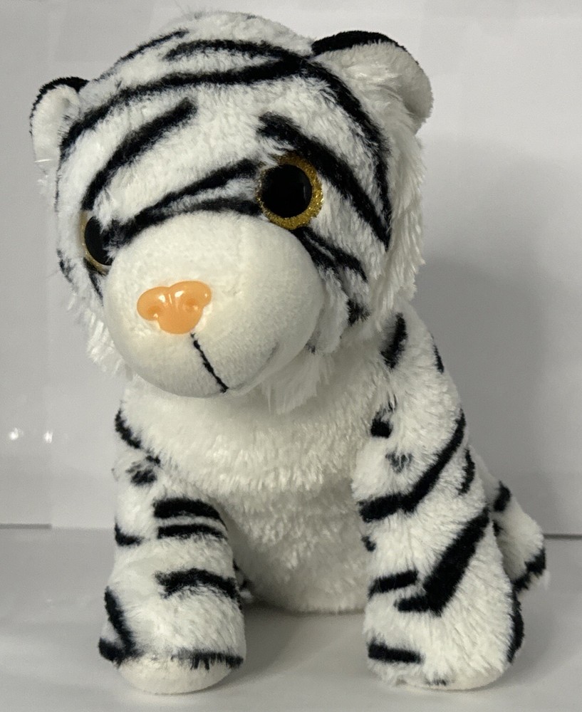 Black White Striped Cat Plush Toy with Tiger Yellow Glitter Eyes Stuffed Animal