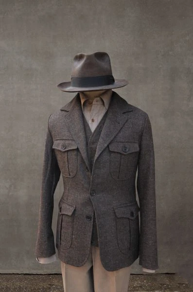 Chaquetas de safari 100 % lana para hombre múltiples bolsillos exterior ganador caza abrigo chaleco Foto 3 de 4