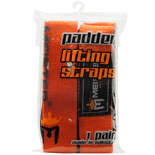 MEISTER WEIGHT LIFTING STRAPS - ORANGE - NEOPRENE-PADDED Wrist Pads NO-SLIP PAIR - Picture 2 of 2