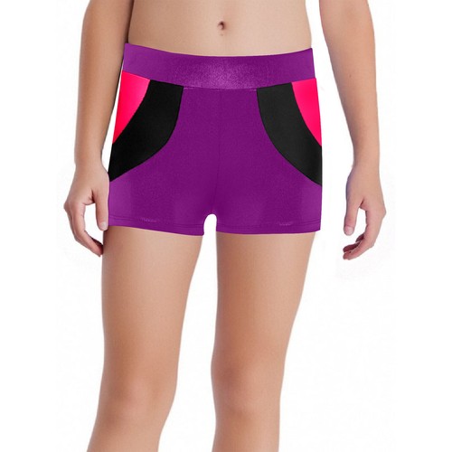 Kids Girls Color Block Stretchy Dance Shorts Gymnastic Ballet Yoga Competition - Picture 20 of 42