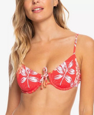 Roxy Juniors' Seaside Tropics Smocked Bikini Top Women's Swimsuit Size Small New