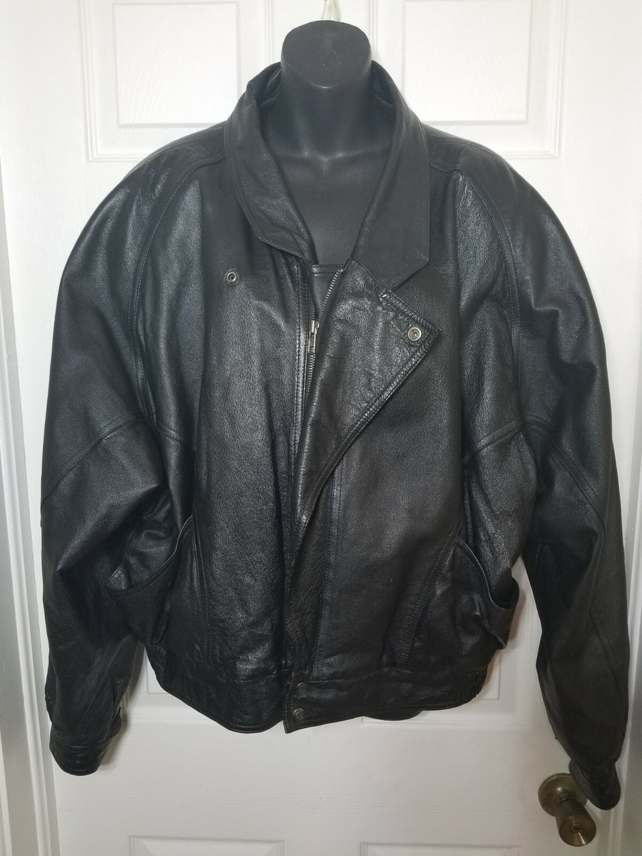 Men's Phillipe Marcel Heavy Black Leather Coat Full Zip Jacket