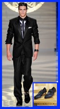 S/S 2012 look # 45 NEW VERSACE BLACK SATIN LOAFER SHOES 44 - 11