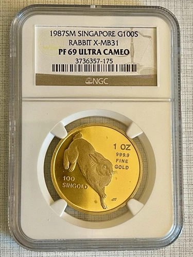 Singapore 1987 Rabbit 100 Singold 1 oz Gold NGC PF69 ULTRA CAMEO SKU# 2499