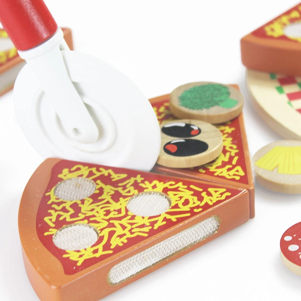 Juego de comida para pizza de madera natural juguete para niños simulación-jugar cocina o casa de juegos Foto 3 de 4