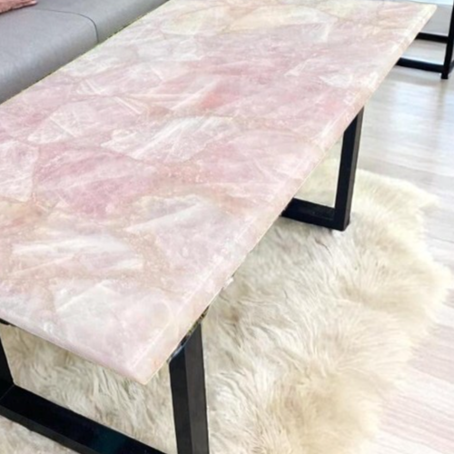 24"x48" Stunning Pink Rose Quartz Stone Dining Table crystal Healing Gemstone De - Picture 6 of 7