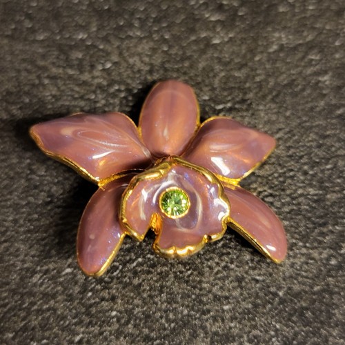 Vintage Joan Rivers austauschbare Blume goldfarben Emaille Kristall Brosche 2" - Bild 21 von 22