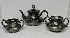 Antique 1880s Pairpoint Mfg New Bedford Quadruple Plate Teapot Sugar Creamer Set