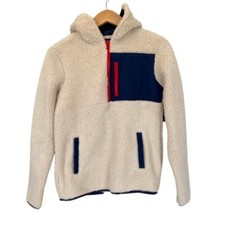 Nordstrom Neutral Fleece Hooded Quarter Zip Jacket NEW Size Large 10-12 NWT