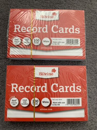 Silvine 6x4" Record Cards Lined with Headline, Pack of 100 - White - Afbeelding 1 van 2