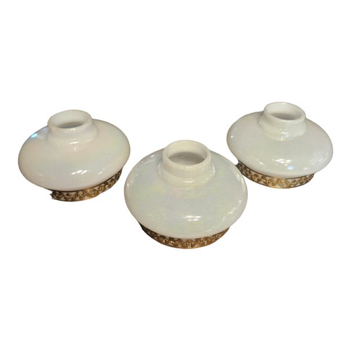 Vintage Art Deco Iridescent Glass Slip Shade Set of 3 Gold Leaf Filagree READ - Picture 3 of 14