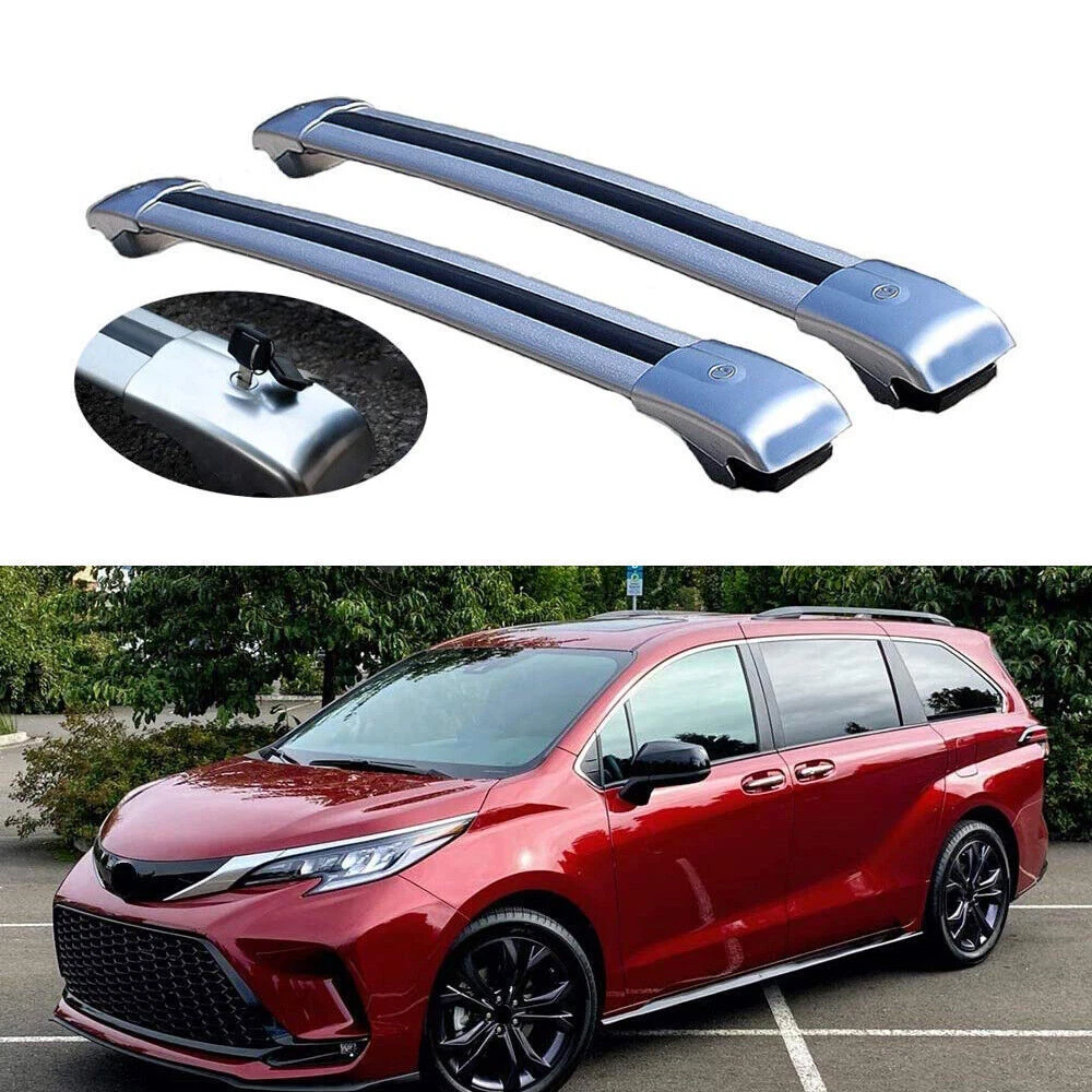 2Pc Fit for 2021 2022 Toyota Sienna Lockable Roof Rail Rack Cross