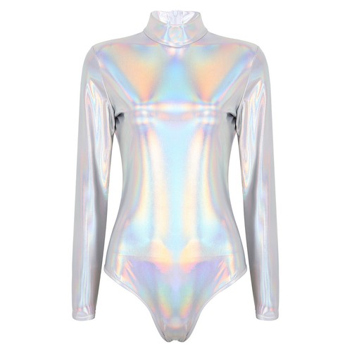 Damen Metallic Ballett Anzug Turtleneck Gymnastik Shiny Leotard Tanz Kleidung - Picture 16 of 87