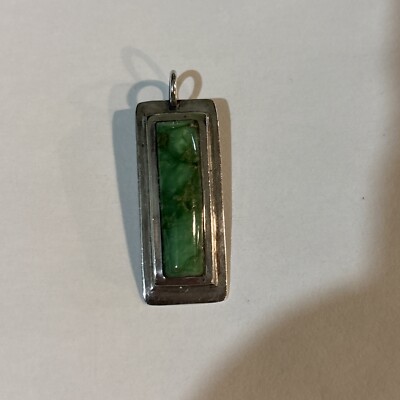 Handgefertigt - Vintage Sterlingsilber mit natürlichem grünem Stein Anhänger (Löffelkunst)