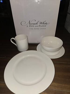New In Box Nevaeh White By FITZ AND FLOYD 4 Piece Set 5Available Fine Bone China