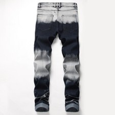 Men Camouflage Patch Skinny Denim Pants Moto Biker Jeans Stretch Ripped