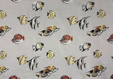 AMERICAN DECORATIVE LINEN FISHES NATURAL JACQUARD HEAVY FABRIC BY THE YARD