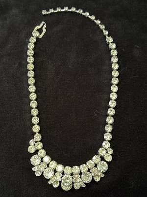 Eisenberg Ice Tennis Necklace with Clear Crystals, Silver Tone, missing stones 