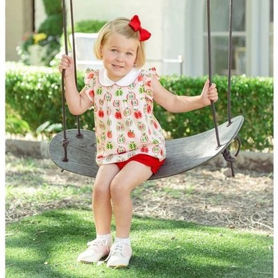Proper Peony Pima Girls Red Gala Apples Bloomers Set NWT size 12mo